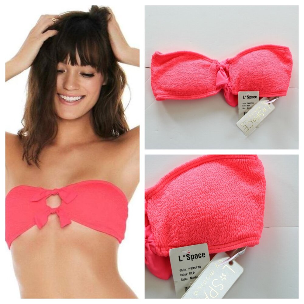 L Space Pucker Up Bikini Swim Top Pink Medium Large NWT